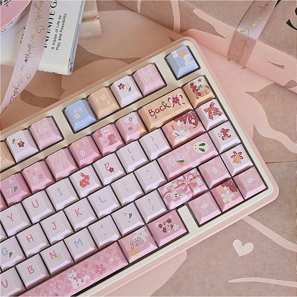 Flower keycap Pink Falling Cherry Letterhead Keycaps Cherry Romantic Girl Cute Pbt Sublimation Mechanical Keyboard Kawaii Keycap