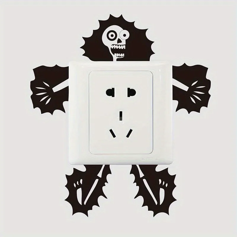 Skull Electric Shock Wall Sticker for Light Switch Plastic Home Decor for Bedroom and Bathroom Halloween Decoration