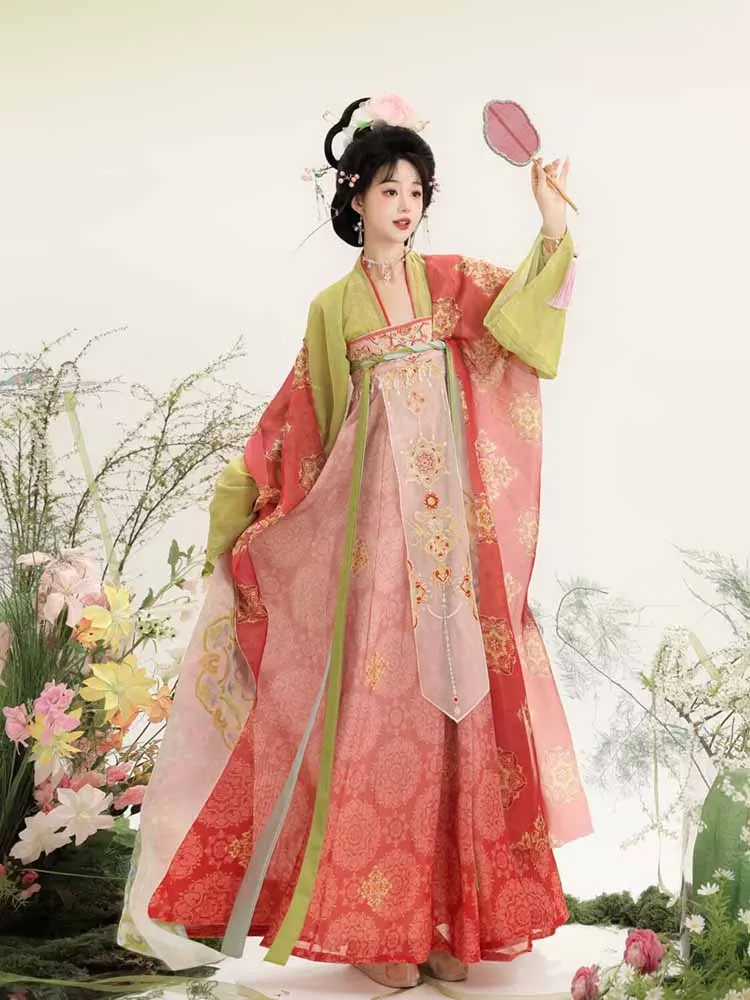 

Chinese Hanfu Dress Women Cosplay Costume Gradient Orange Embroidered Hanfu Party Outfit Hanfu Dress Halloween Cosplay Costume