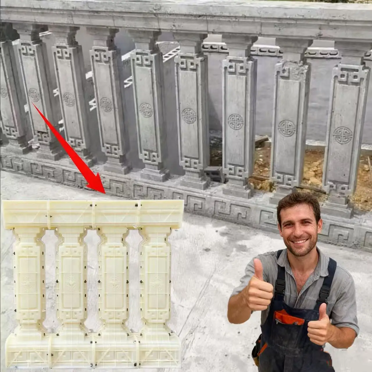 Бытовые 1-метровые формы для перил с персонажами Фу в китайском стиле, специально для бетона и цемента, легко демонтируемые, с антипригарным покрытием, одноразовое формовочное, простое в использовании, необходимое для украшения забора двора и виллы