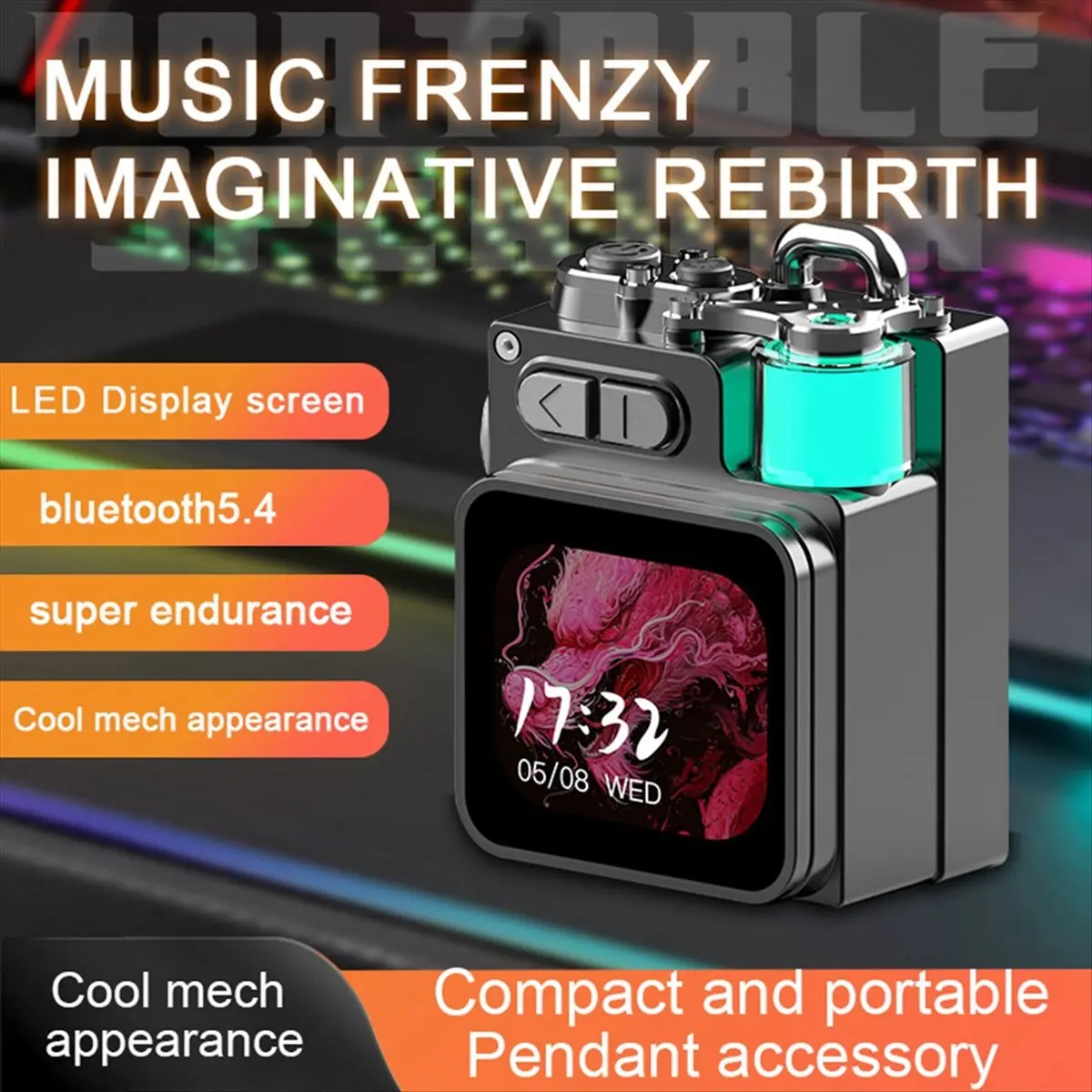

【НОВИНКА) N93R】 Беспроводной Bluetooth-динамик, металлический механический со светодиодным экраном, RGB-настольный сабвуфер, поддержка календаря, встроенные обои