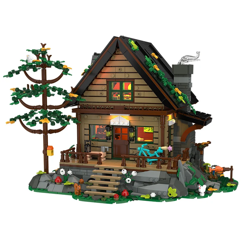 MOC Wald Hütte Holz Baum Haus Bausteine Set Garten Villa Hütte Architektur Idee Spielzeug Für Kinder Geburtstag Weihnachten Geschenke