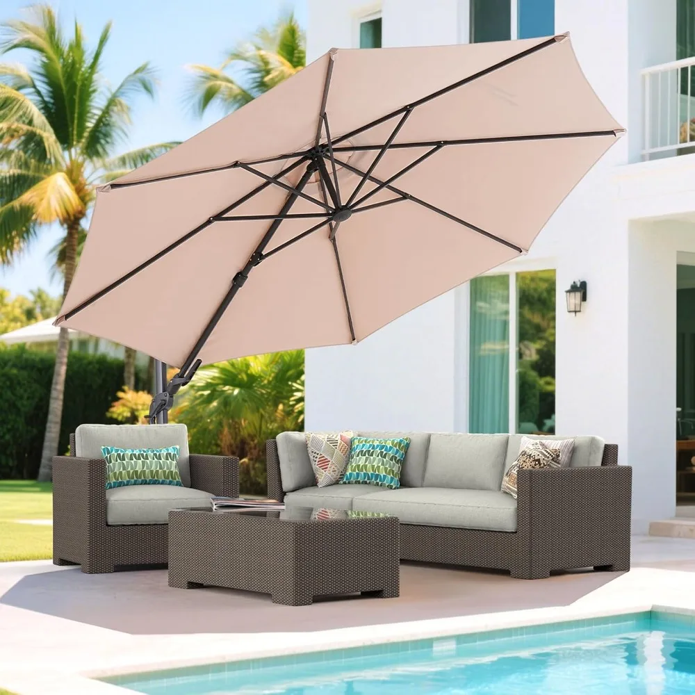 

large round offset patio umbrella, outdoor cantilever with 0-60° tilt and swivel canopy