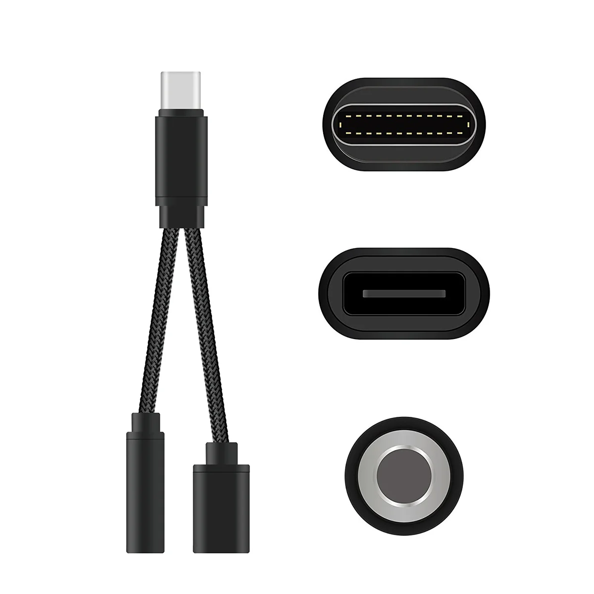 2-дюймовые проводные наушники-вкладыши Аудиоадаптер USB Type C Черный от 1 до 35 мм