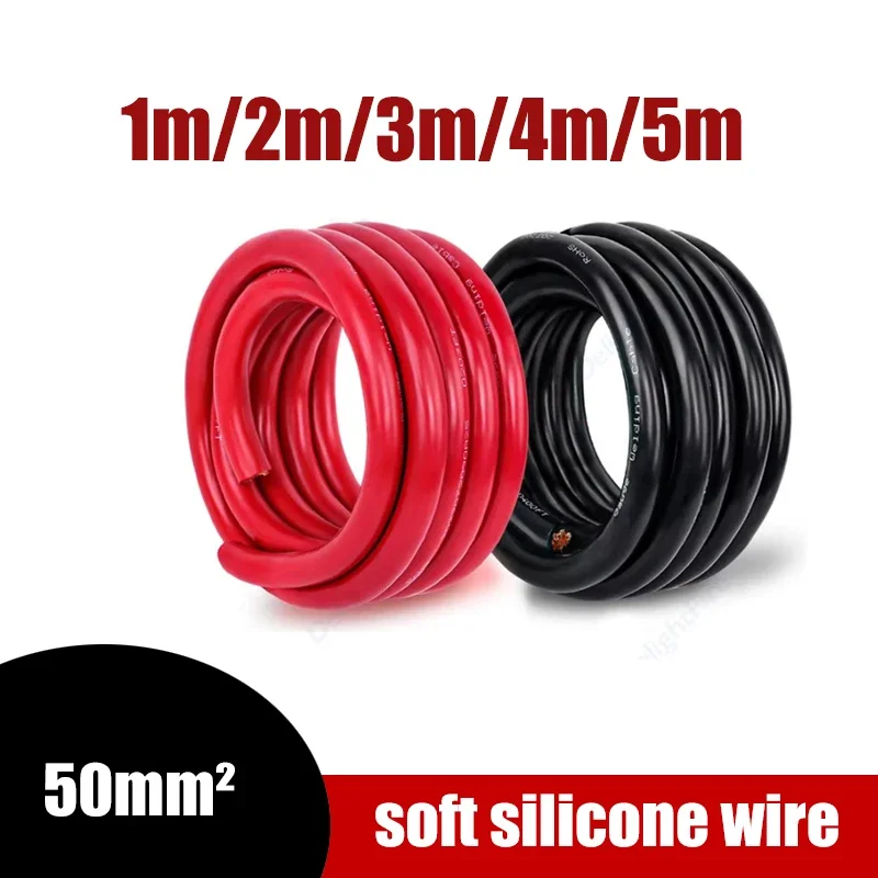 1m-5m 50mm2 Heat-Resistant Silicone Wire 0 AWG Red Black Heavy Duty Electrical Wire for UPS Generator Auto Solar Battery Marine