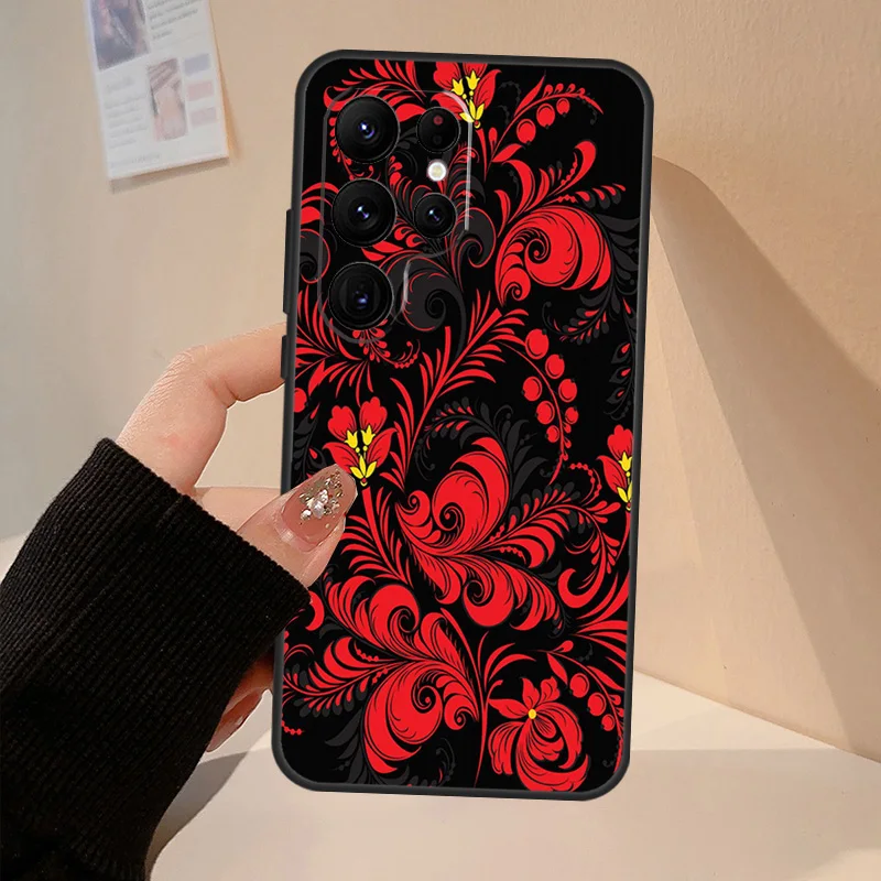 Khokhloma Russian Pattern Flower Case For Samsung Galaxy S23 S24 S25 Ultra S20 S21 S22 S9 S10 Plus S20 FE S24 FE Cover Coque