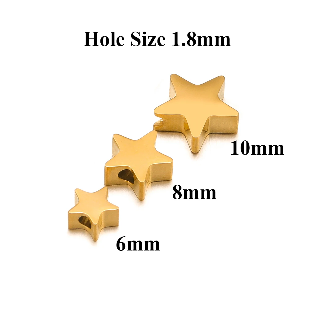 5Pcs 6/8/10mm Stainless Steel Star Beads Heart Spacer Beads DIY Jewelry Making Bracelet Women Exquisite Necklace Findings