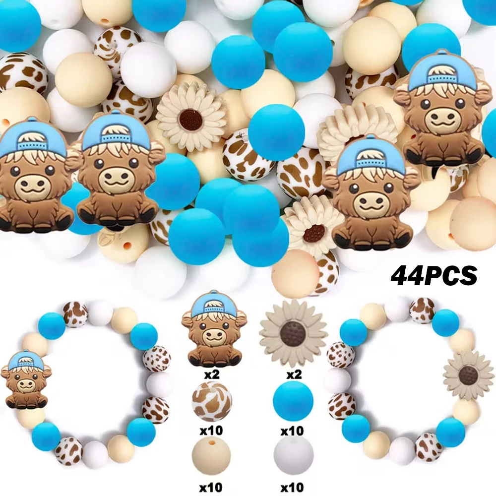 32/44-teiliges Highland-Kuh-Silikonperlen-Set zum Selbermachen von Perlenketten, Armbändern, Dekorationen, Stiften, Schmuckanhängern usw. Feiertags-Geburtstagsgeschenk – Detail 14