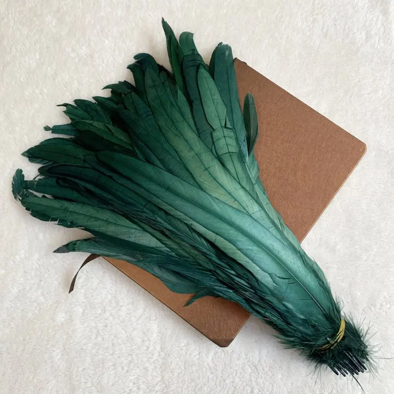 Wholesale 100pcs Rooster Tail Feathers Blackish Green  25-45cm Natural  Plumes Beige DIY Cock Clothing Jewelry Accessories Party