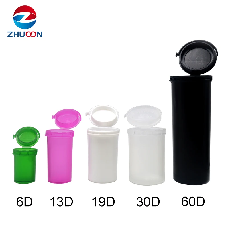 6 13 19 30 60 90 Dram Colorful Jars Small Medical Bottles Dry Flower Tamper Vial Hinged Lid Plastic Containers Pop Top