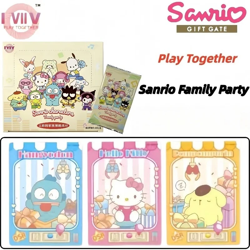 IVIIV Sanrio Characters Family Party Collectible Trading Cards Booster Box, Hello Kitty Hangyodon Pompompurin Cute Claw Machine