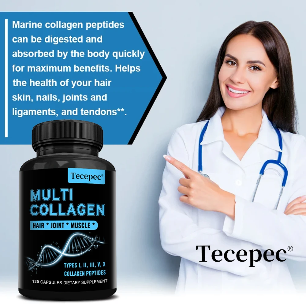 

Multiple Collagen Complex - Maintains Healthy Joints, Skin Elasticity, Strong Hair and Nails, 120 Capsules, Non-GMO