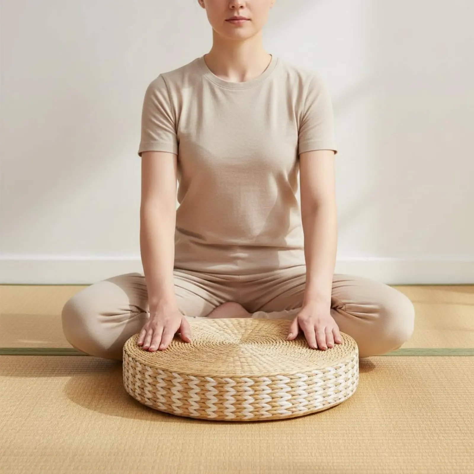 Woven Woven Mat Meditation Pillow Multi-Function Straw Woven Mat Pillow Round Straw Floor Pillow Breathable Round Woven Pouf view 4