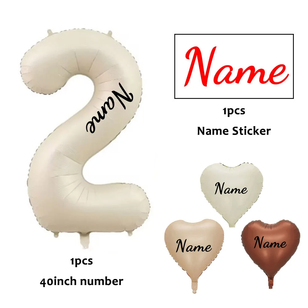 Custom Birthday Number Balloon Large Brown Caramel Cream Beige Number Heart Custom Name Balloon for Birthday Anniversary Decor