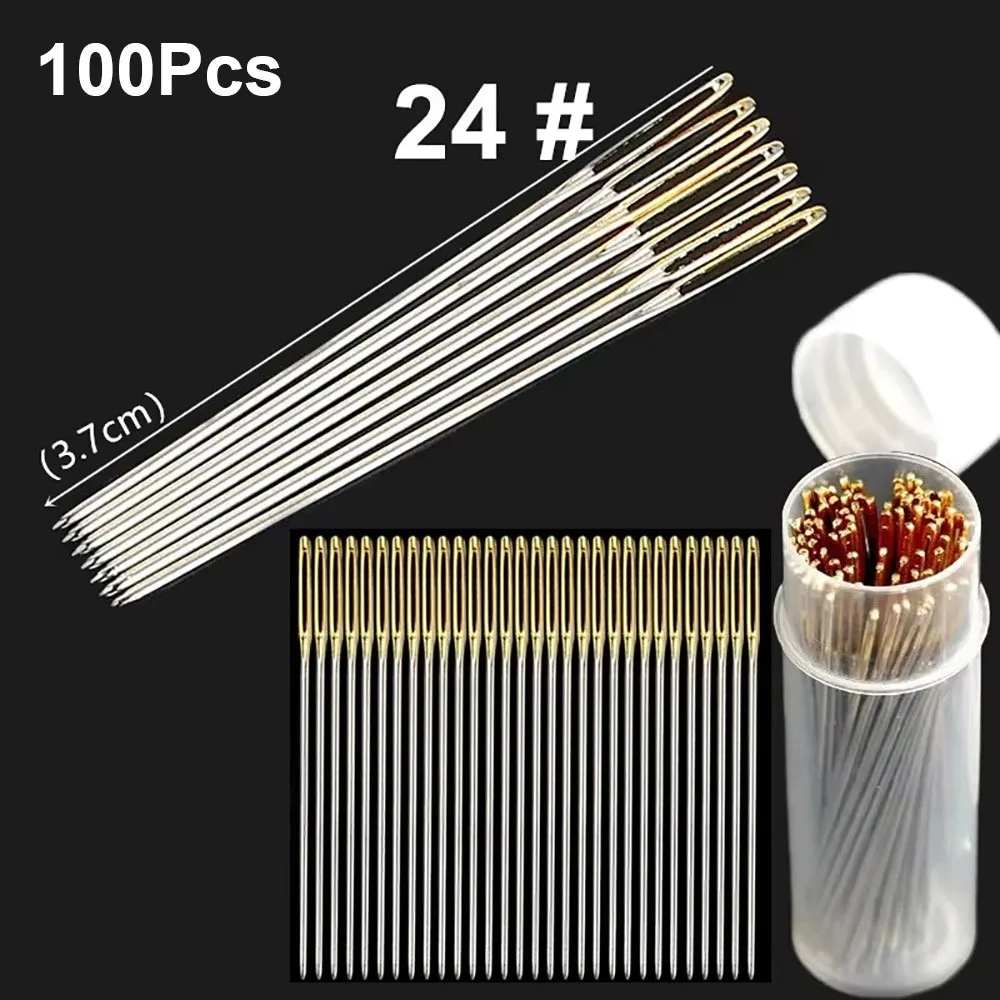 100 aiguilles à coudre neuves multi-tailles en acier inoxydable pour broderie, tissu et point de croix 22/24/26 #   Outil de bricolage