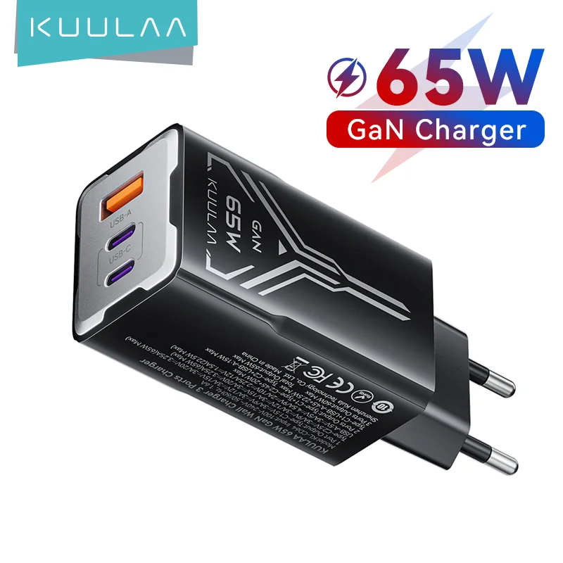 KUULAA 65 Вт GaN зарядное устройство Quick Charge 4.0 3.0 Type C PD USB зарядное устройство для iPhone 15 14 13 Pro Max быстрое зарядное устройство для ноутбука PD зарядное устройство