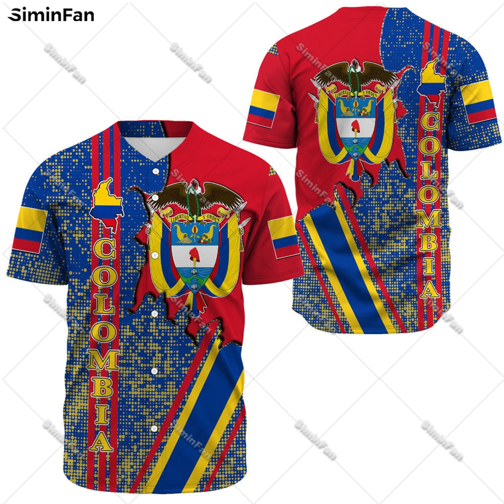 

Colombia Coat Of Arms Mens Baseball Jersey Short Sleeve Shirts 3D Printed Male Summer Collarless Tee Unisex Sporty Tshirt Top