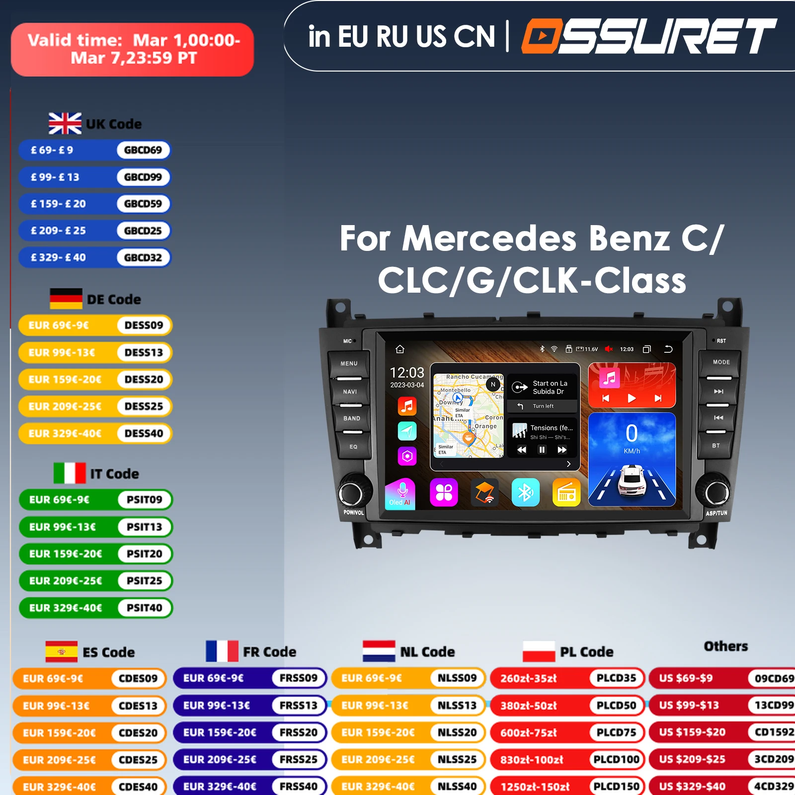 4G-LTE Android14 Auto Multimedia Player Autoradio GPS Für Mercedes Benz C-Klasse W203/CLC W203 CLK W209 radio Navigation Stereo BT