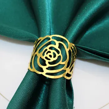 ks zlatý kroužek na ubrousky módní jednoduchý držák na ubrousky kovové přezky na ubrousky pro vánoční svatební večírek dekorace stolu doplňky 10 nejlepší prodej svatební prsten na ubrousek - №4