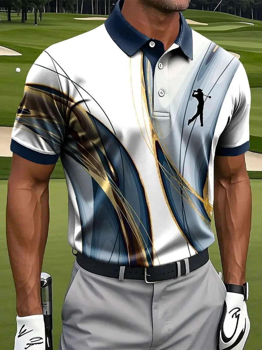 Men's Hawaiian Abstract Palm Leaf Art Print Casual Business Polo Shirt Short Sleeve Golf Shirt