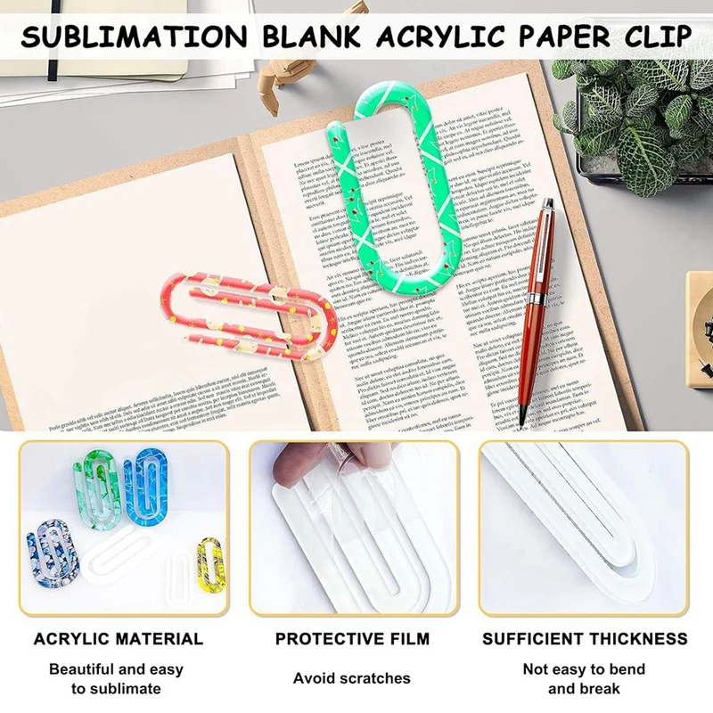 AA81-10 Pack Sublimation Blanks Acrylic Paper Clips, 4 Inch X 2 Inch Jumbo Paper Clips Clear For Heat Transfer DIY Design