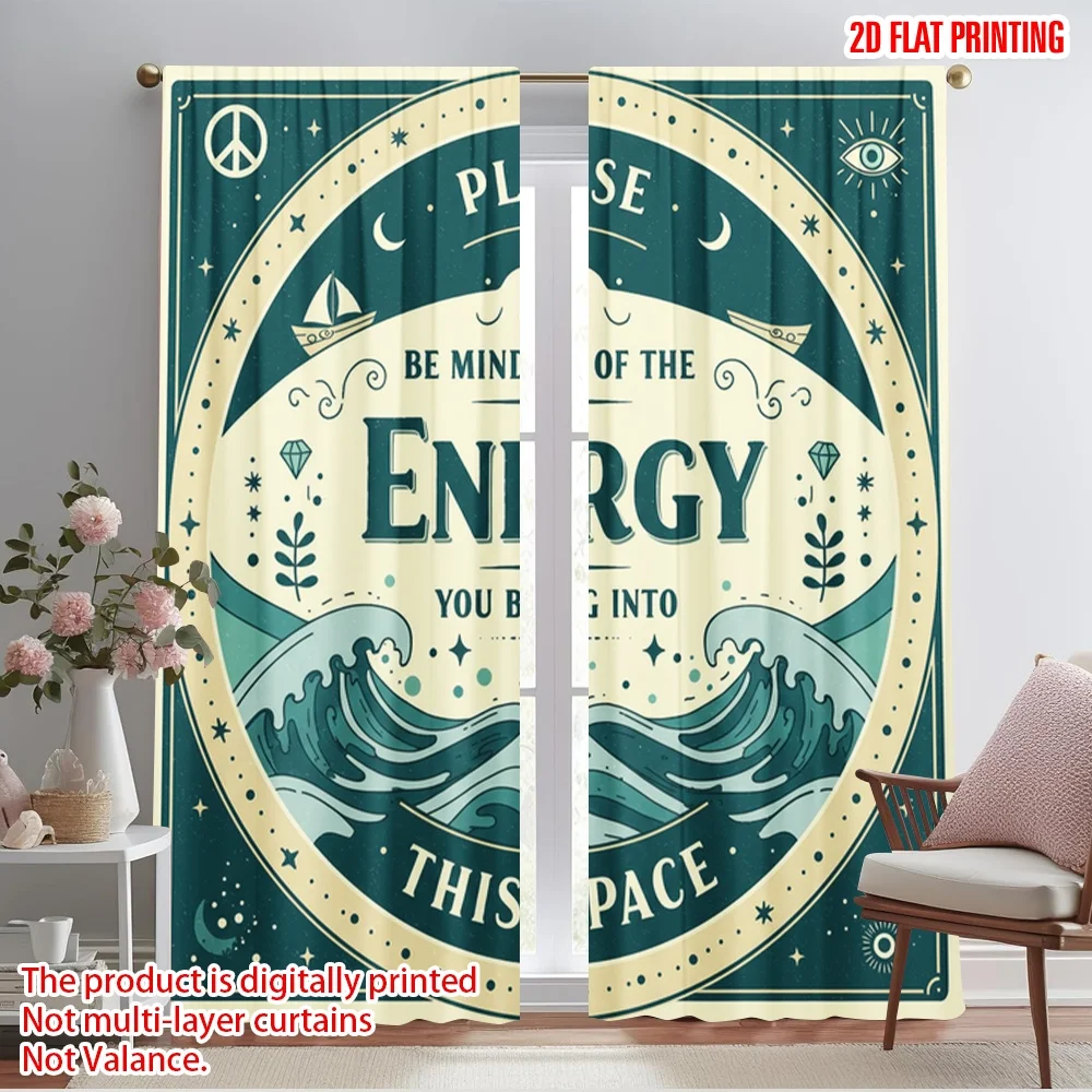 

2pcs 2D flat printing Window Curtains Peace Energy Mindful Space Flow Polyester Without Electricity Party Decorations Perfect