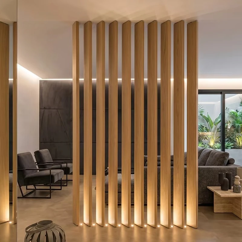 AIROW Freestanding Anti‑Warping Solid Wood Room Divider Vertical Timber Decorative Partition for Hotel Lobby