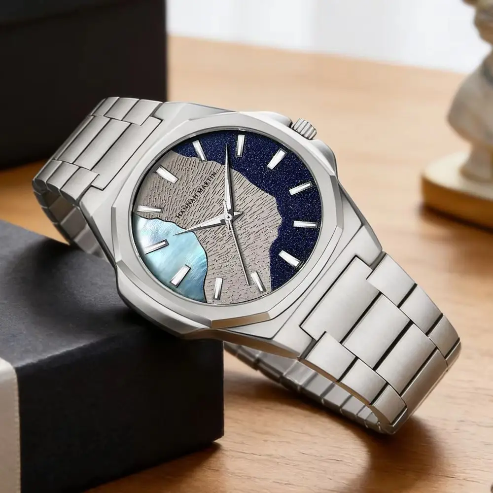 Hannah Martin Men Watch 40mm Stainless Steel & Leather  Waterproof Business Clock Japan Quartz Movement Watch With Tool Included