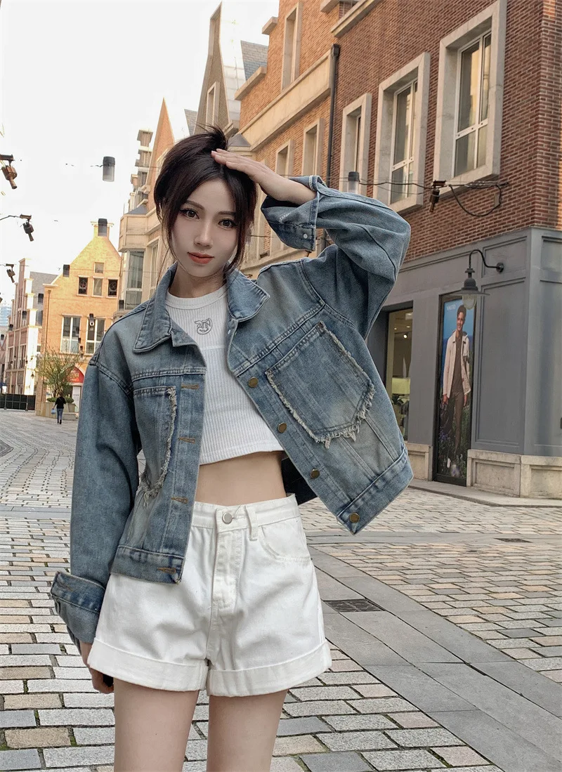 Denim Jackets Women Coats Single Breasted Short Coat Casual Loose Turn Down Collar Y2k Streetwear Mom Jeans Splice Jacket 2025