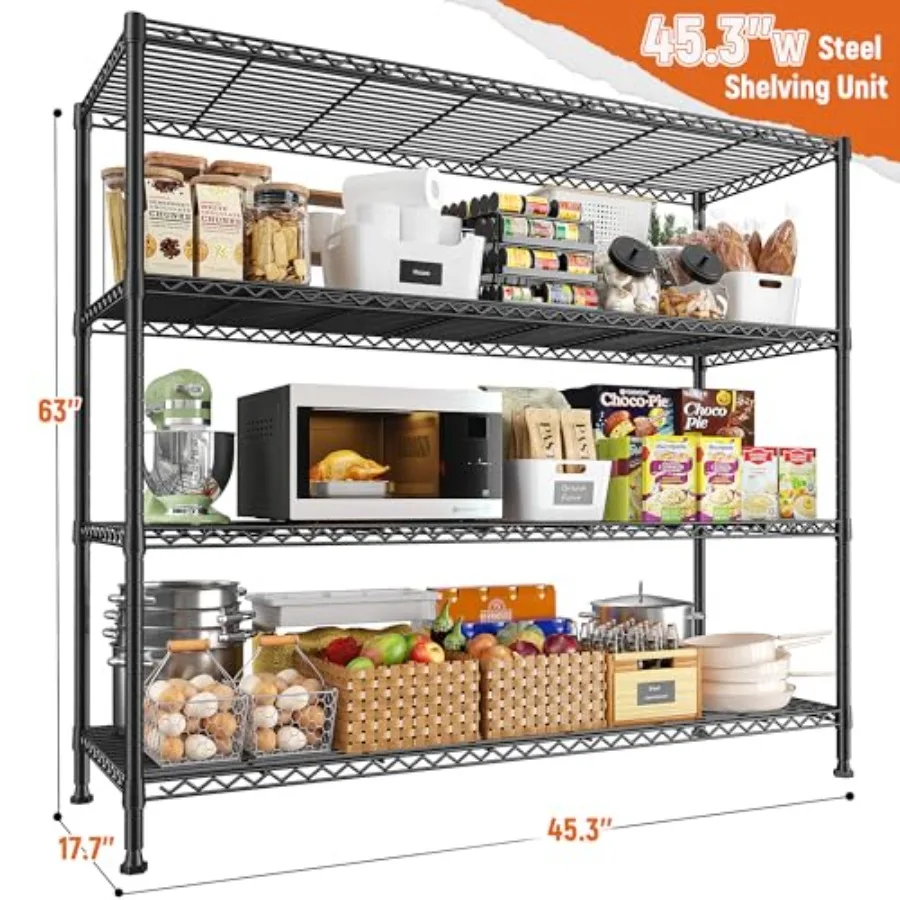 

Storage Shelves 45.3''W Wire Shelving Unit 4 Tier Metal Shelves for Storage Rack Metal Shelving for Pantry Shelves Kitchen Stee