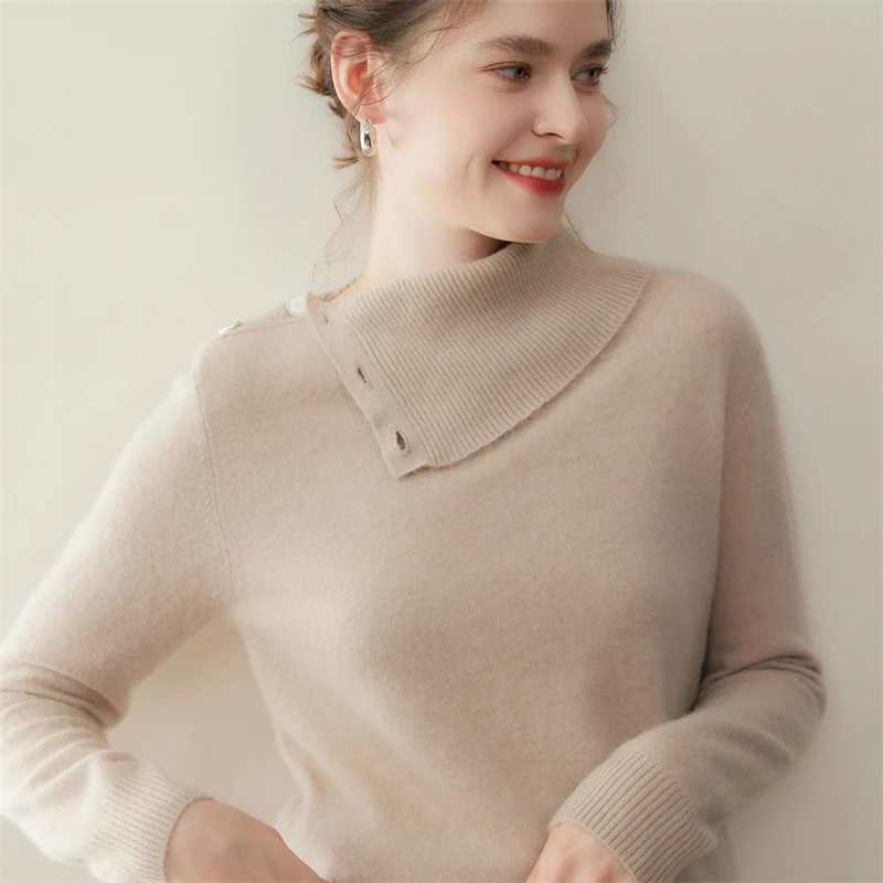 

Осень/зима женский пуловер из 100% чистого кашемира, повседневный однотонный вязаный свитер, свободные топы с нерегулярным воротником, утепленный теплый джемпер