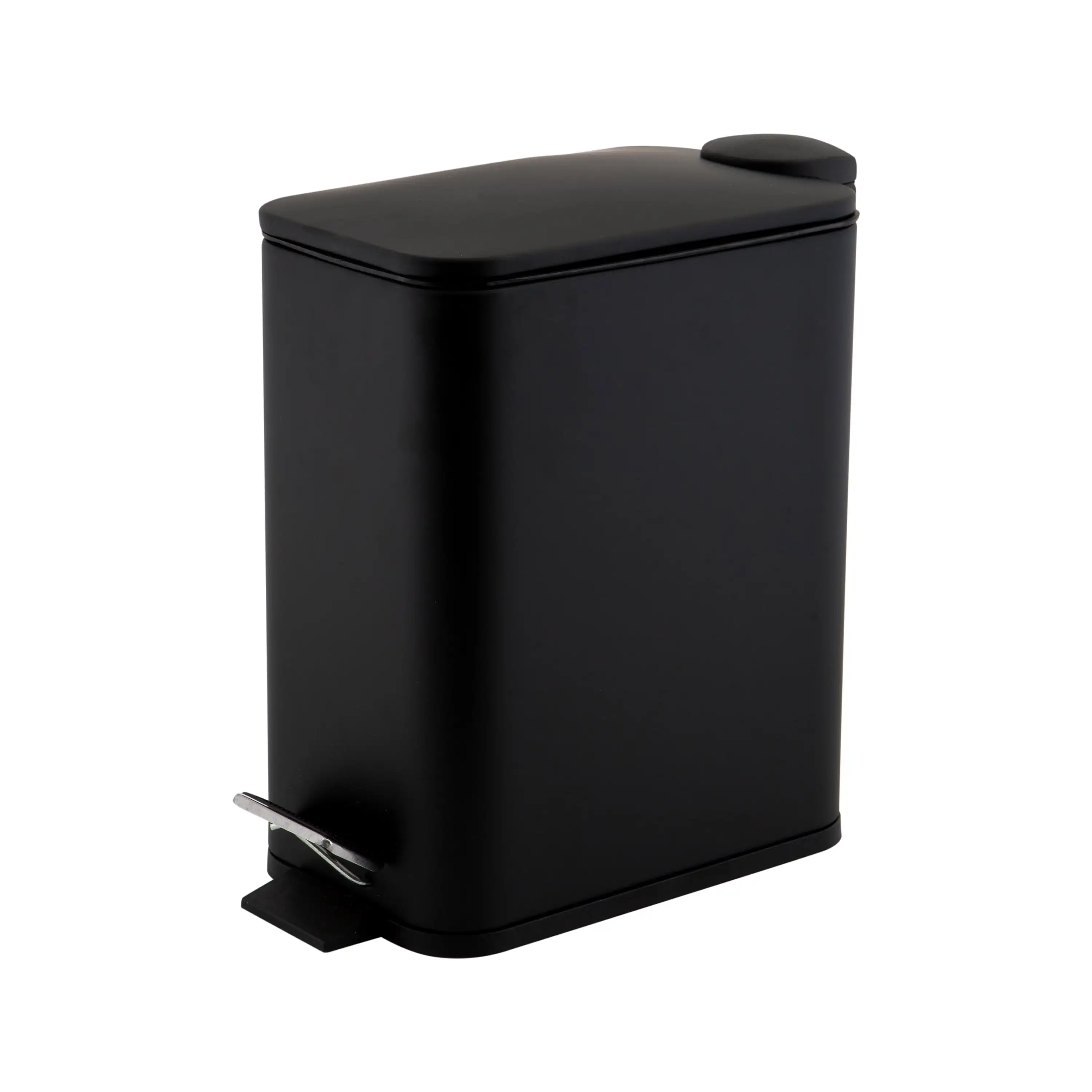 

Bath Bliss Slim 1.3 gal Iron Step Pedal Bathroom Wastebasket with Soft Close Lid, Black