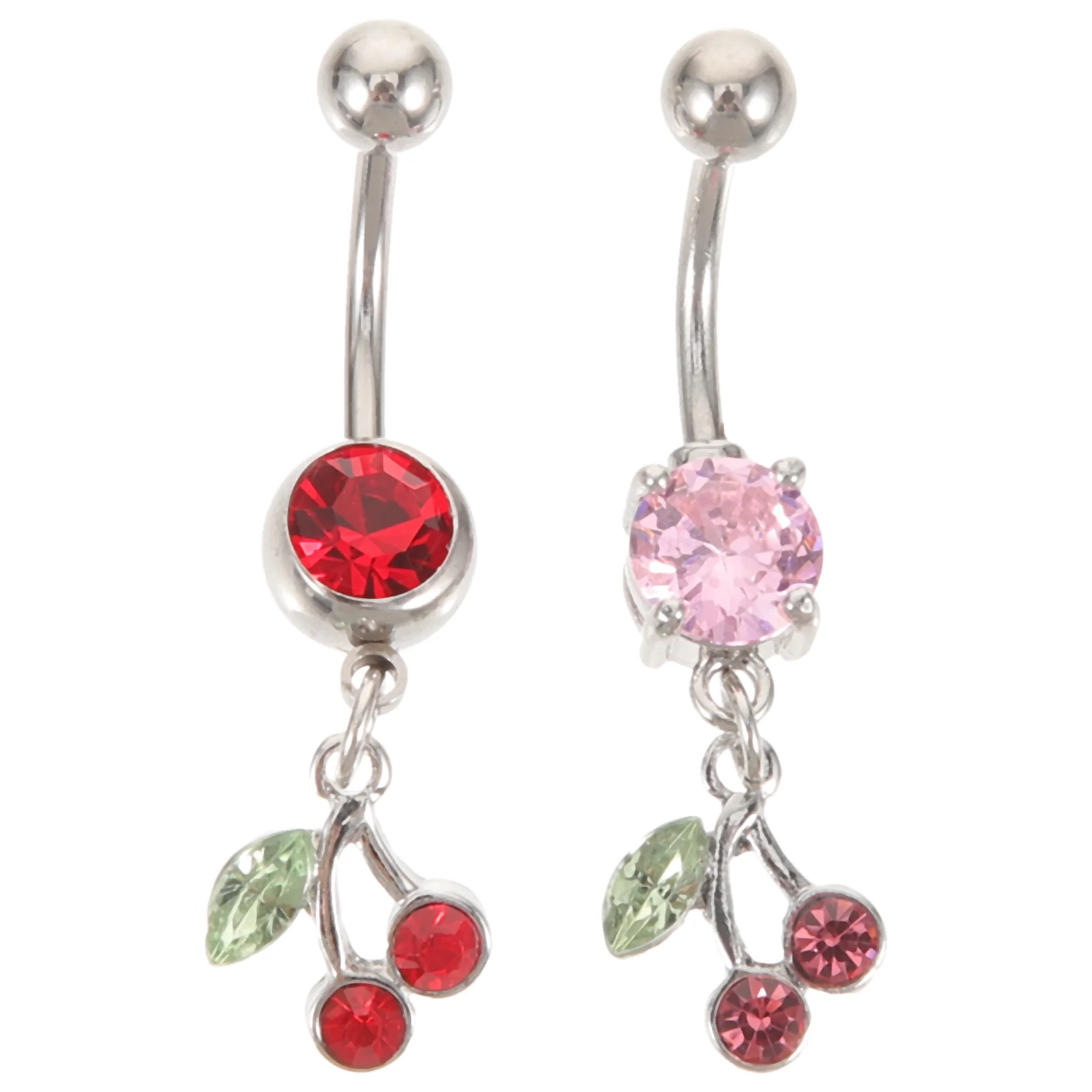 2 Pcs Cherry Belly Ring Miss Body Jewellery for Women Stainless Steel Button Rings Dangling