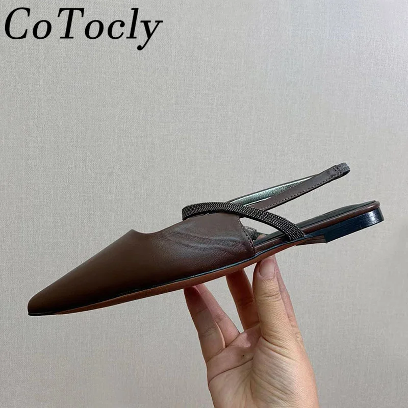 

Hot Sales Flat Shoes Women Pointed Toe Slingbacks String Bead Modern Shoes Female Summer Suede Leather Runway Sandals Women