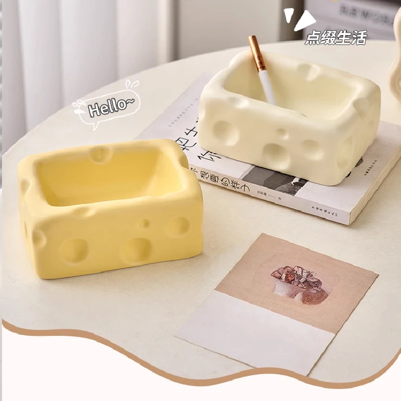 Creative Cheese Shape Ceramic Ash Square Rectangular Ceramic Ash Storage Box Decoration Send Boyfriend Cigarette Accessories