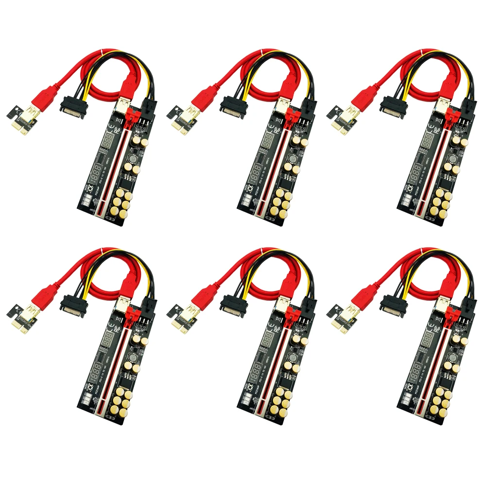 

6PCS Riser 016 USB3.0 PCIE Riser PCI Express X16 Extender Adapter 016 GPU Riser Card SATA 15pin to 6pin Power Voltage Monitoring