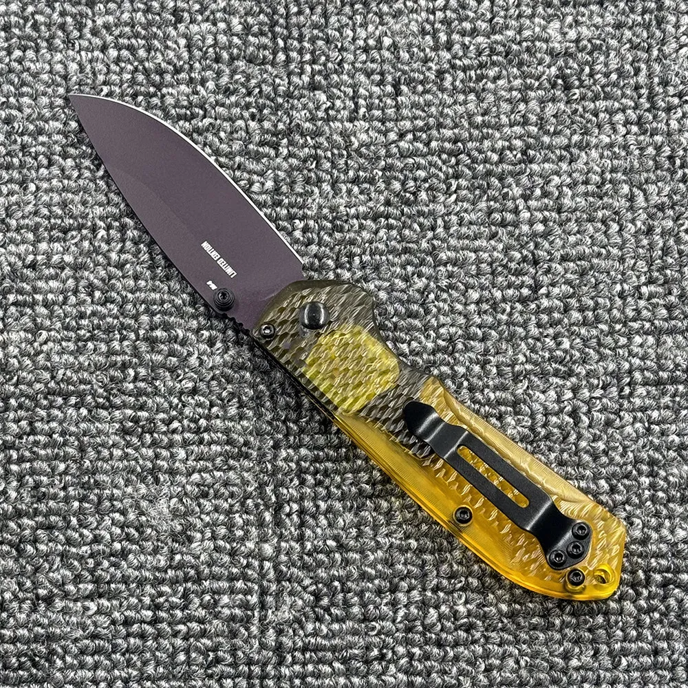 New Bm-Mini Freek 565PL-2501 Folding Knife Hammer Pattern Transparent PEI Handle Outdoor Camping Pocket Knife