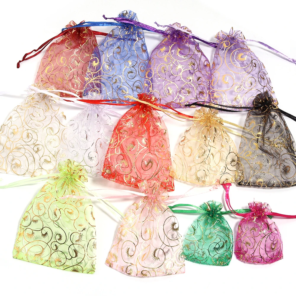 10pcs/lot Organza Gifts Bags Colorful Candy Beads Drawstring Storage Pouches For DIY Christmas Party Gift Jewelry Packaging Bags