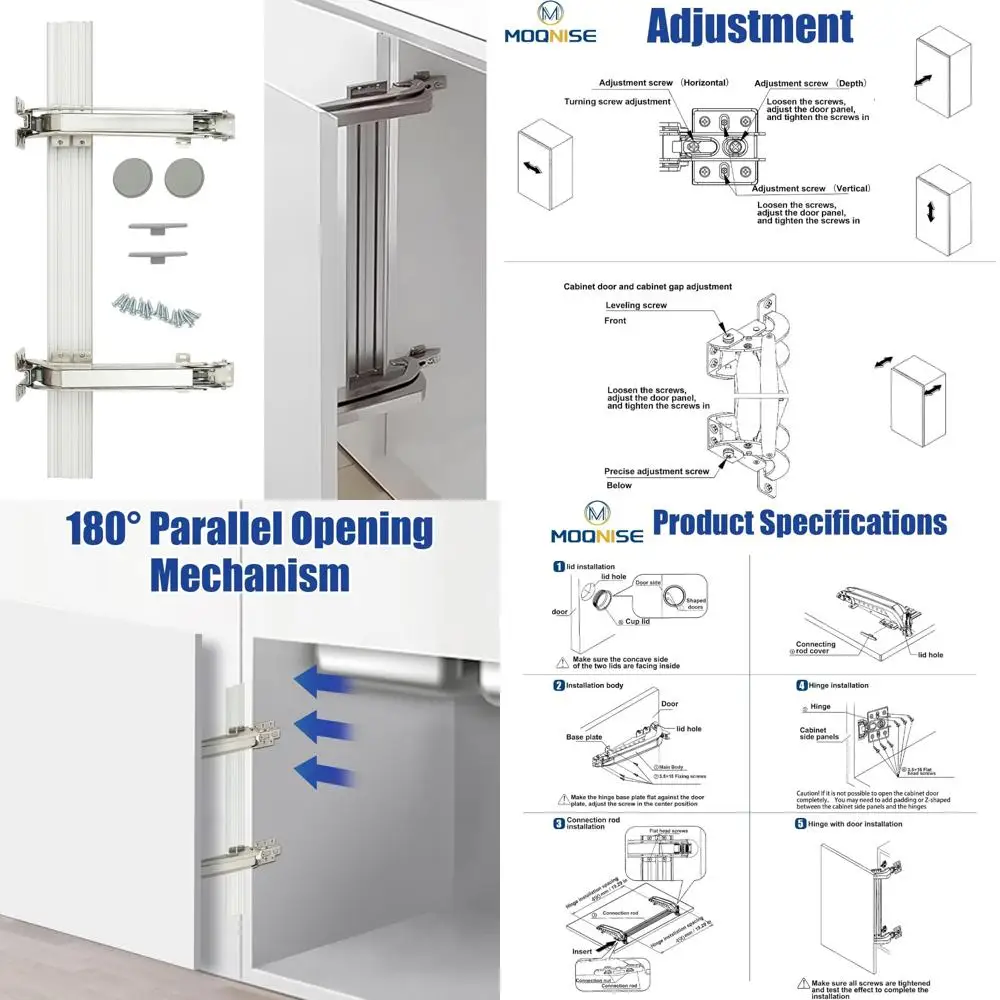 

Heavy Duty 180° Parallel Opening Cabinet Hinges with Damping Mechanism, 15.43lbs for Lateral Door Installation
