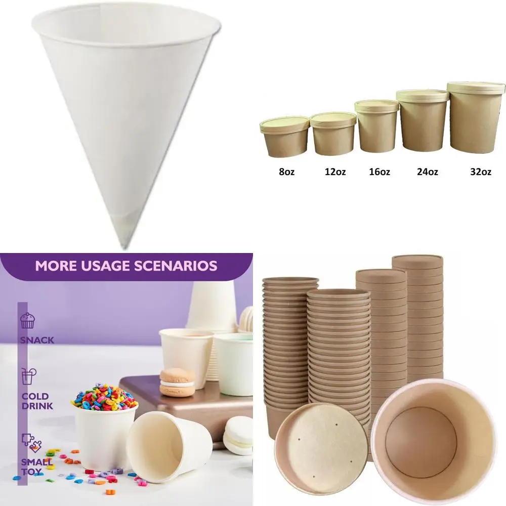 

4oz White Rolled Rim Paper Cone Cups Poly Bagged Bulk Pack of 5000 for Catering and Events