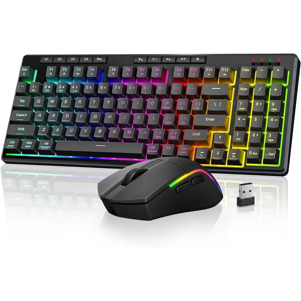 Wireless Mechanical Keyboard and 4800 DPI RGB Gaming Mouse with 61G Lightweight Design for Long Battery Life and PC Gaming
