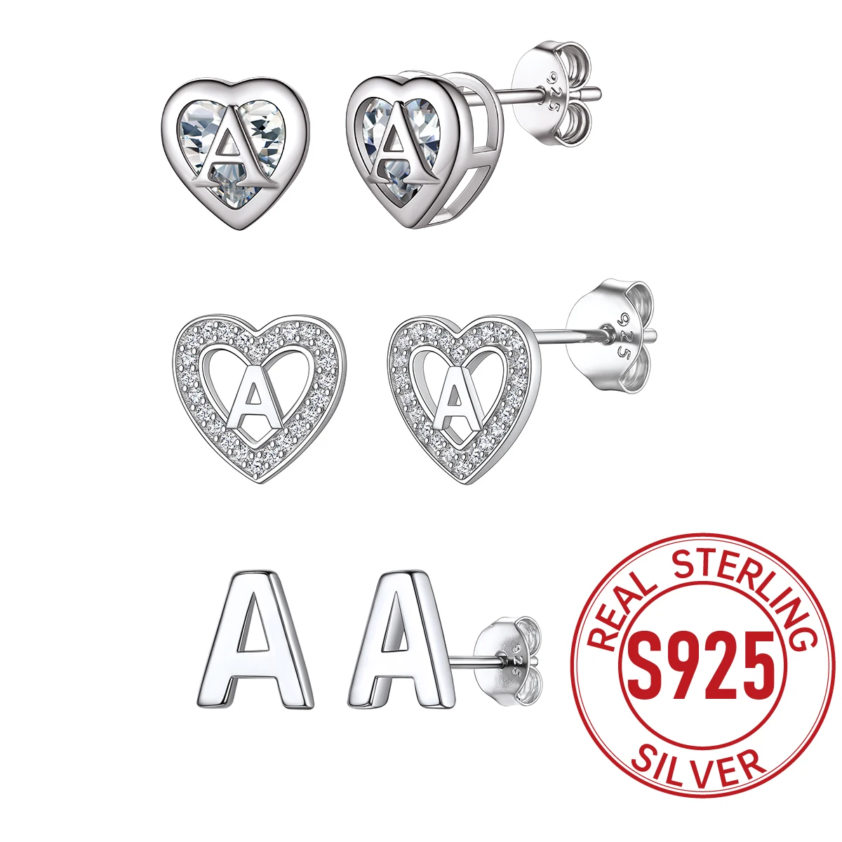 

ChainsPro 925 Silver A-Z Initial Letters Heart Stud Earrings for Women White CZ Halo Earring Dainty Jewelry Gift for Her