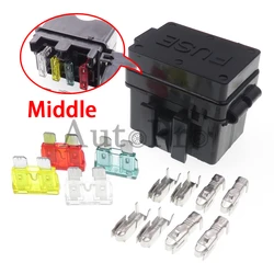 Caja de controlador de circuito tipo cuchilla automotriz estándar, portafusibles de carcasa de plástico de coche negro medio con Terminal, 1 Juego de 4 vías