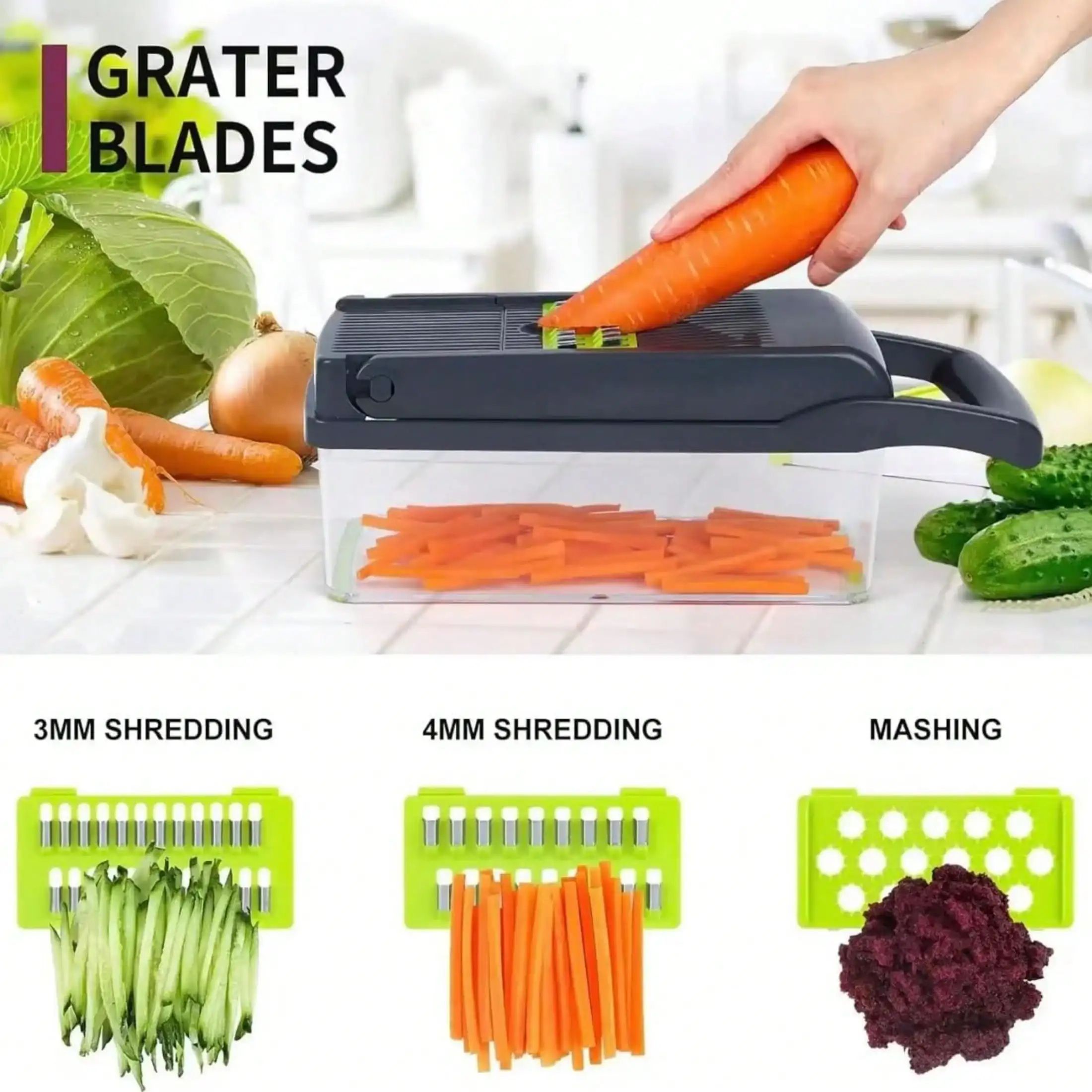 15PCS Premium Vegetable Chopper - Slice/Chop Fruit/Veg, Interchangeable Blades + Storage Containers