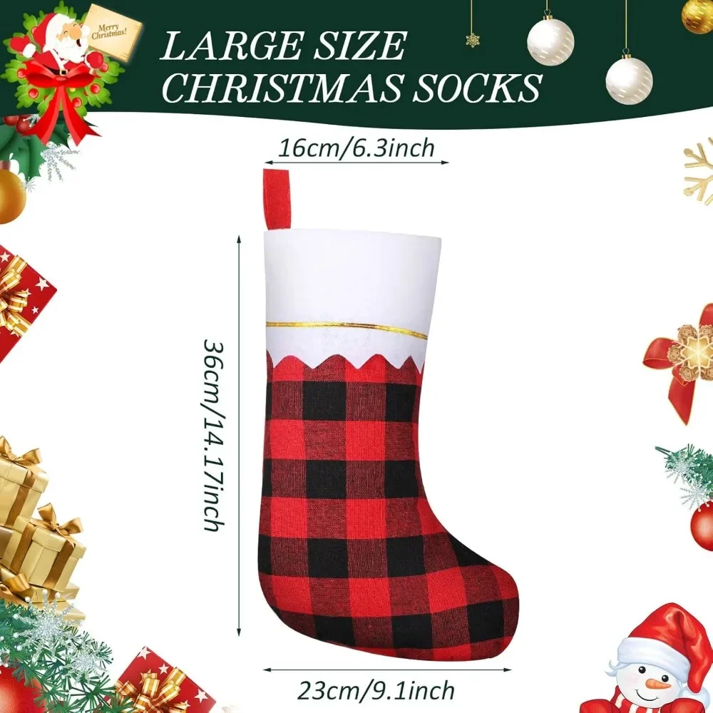 200 Pcs Felt Christmas Stockings - 15 Inch Red Black Plaid Decorative Stockings for Xmas Fireplace