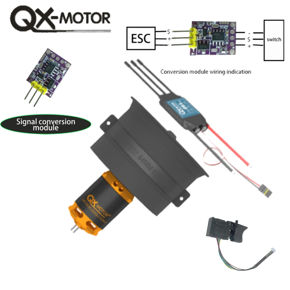 電気制御付きブラシレスモーター,変換モジュールとスイッチ,強力なファン,アセンブリコンポーネント,QX-MFLU, 64mm, QF2822-2100KV,60a