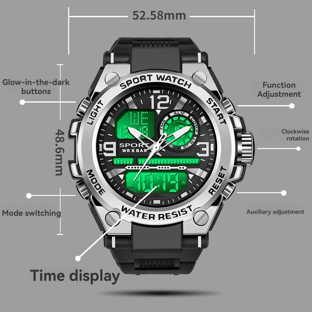 ACHENGY Men Sports Quartz Watches Dual Display LED Electronic Digital Wristwatches Waterproof Military Watch Relogios Masculino