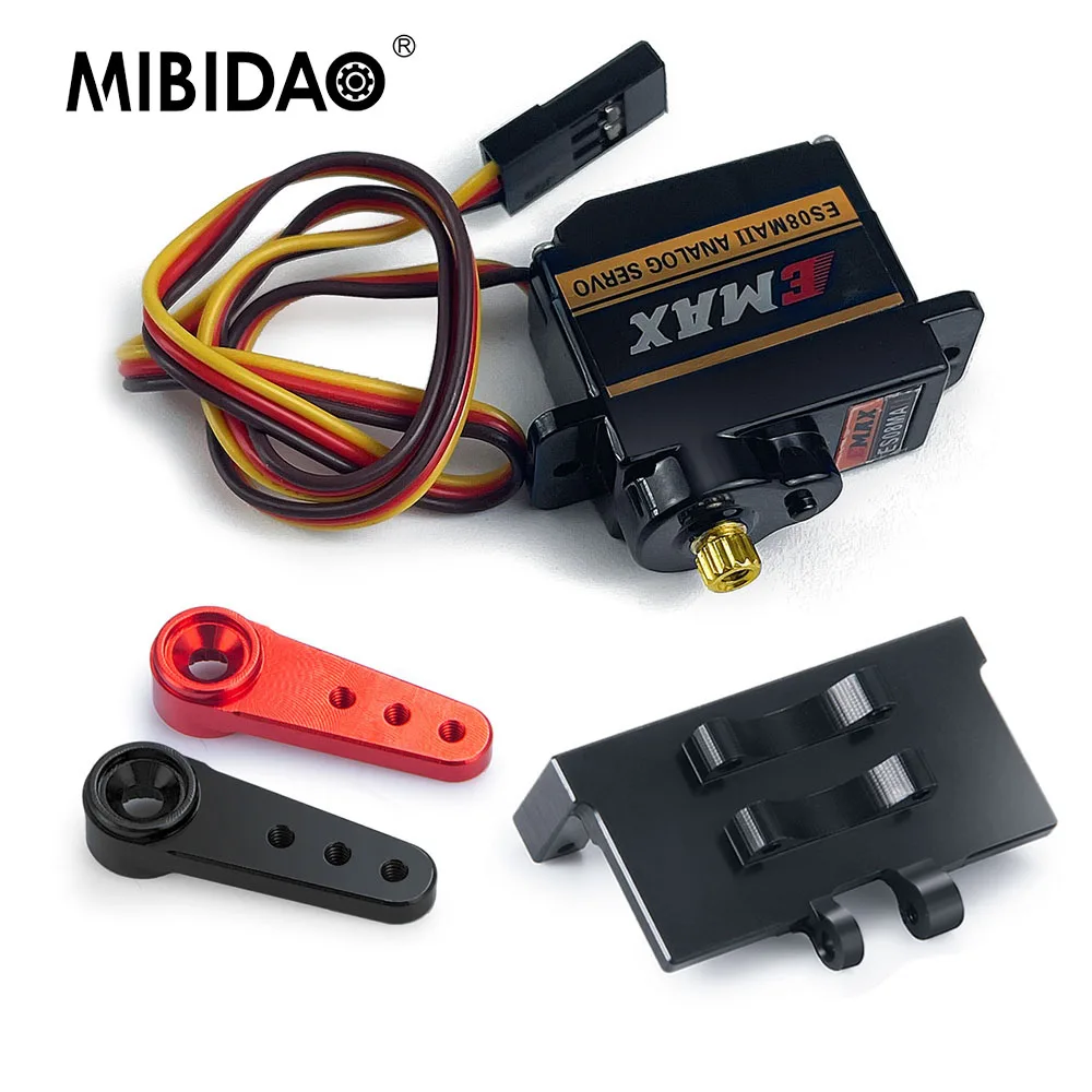 MIBIDAO EMax ES08MAII Analog Servo Steering with Mount & 15T Arm for Axial SCX24 1/24 RC ROCK Crawler Car Model Upgrade Parts