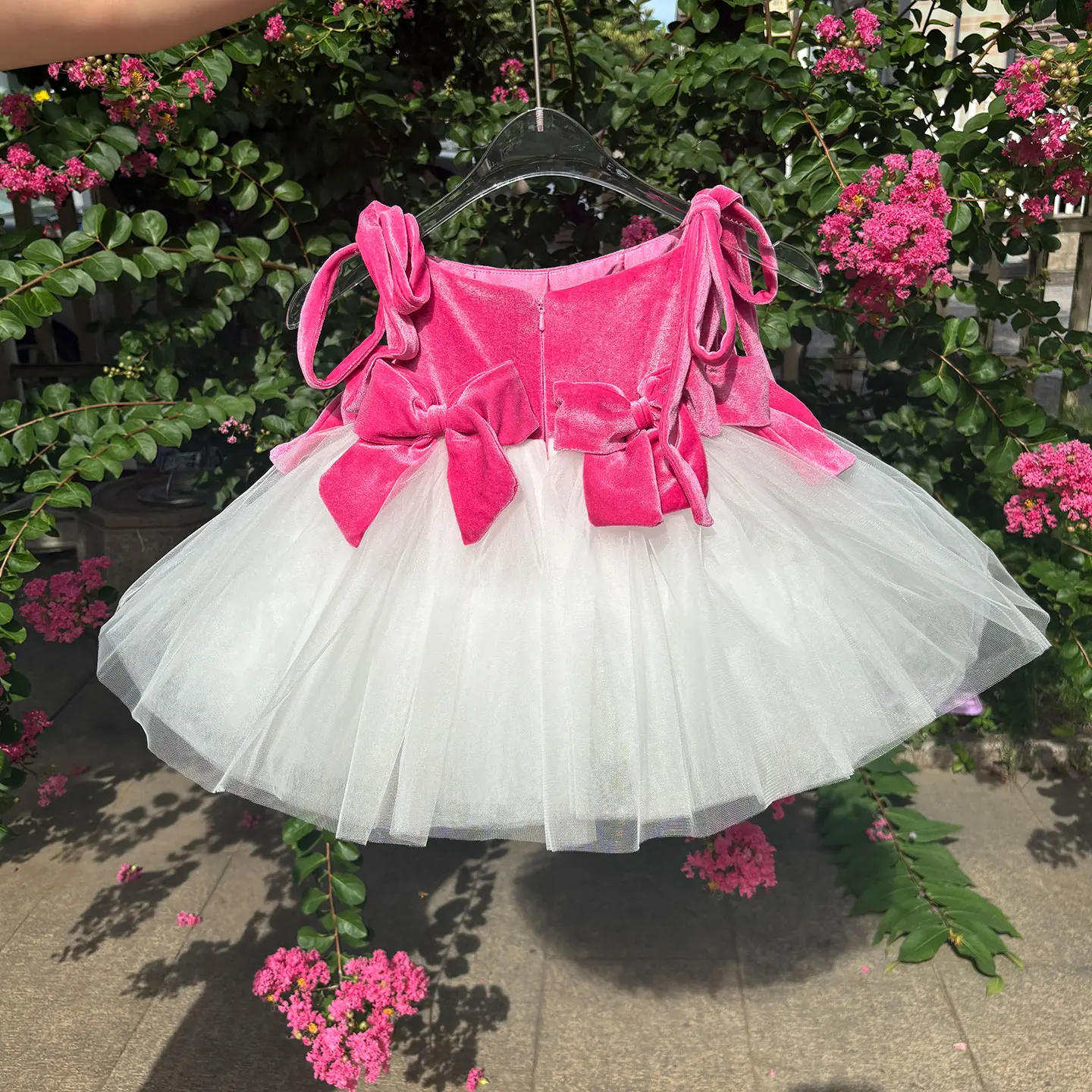 Dreamy Vow elegante rosa collo piatto senza spalline fiocco abito da ragazza di fiore festa per bambini primavera estate mini abito da sposa da ballo D117