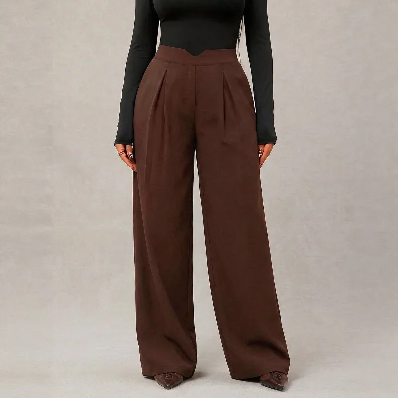 

Женские брюки GUWU с V-образным поясом, широкими штанинами, плиссировкой и эффектом похудения, летние брюки для офиса